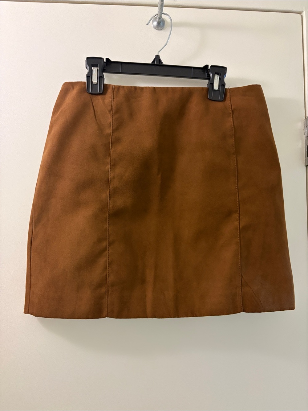 Faux Suede Mini Skirt in chestnut brown, size S.